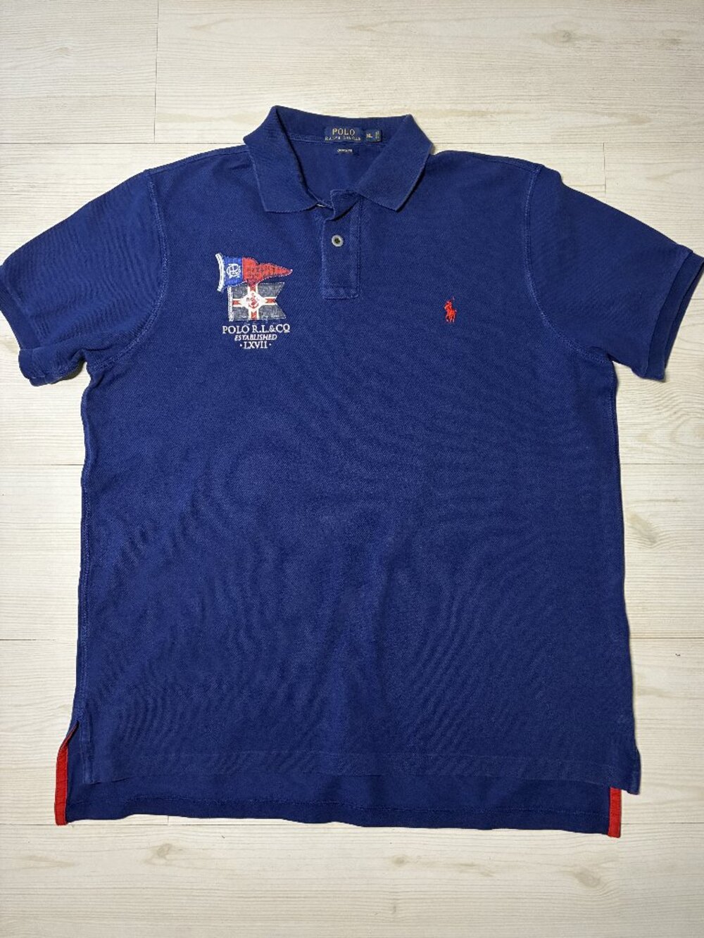 Polo Ralph Lauren Men Shirt Custom Fit Polo Yacht Club Nautical Flag LXV Blue XL